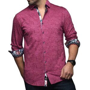 AU NOIR Fuchsia Floral Button-Up Designer Shirt Long Sleeve Huxley men’s 3/m